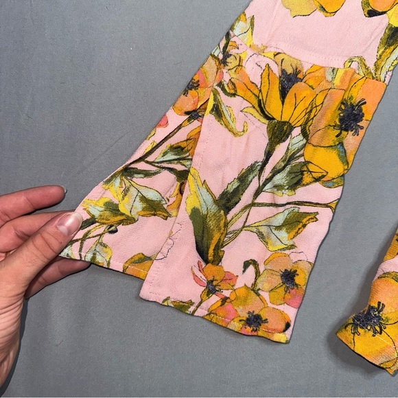 Free People Tegan Printed Floral Pleated Dress | Pink & Yellow | Size 6 - Picture 3 of 11